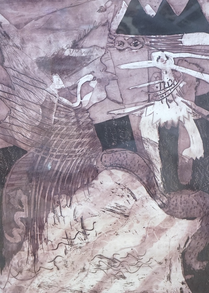 John Bassett Snow ?, artist's proof etching with aquatint, Abstract composition, signed and dated '82, 88 x 62cm